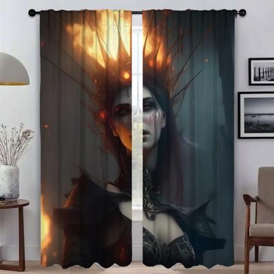 Anti-mosquito Curtains for Camera Eerie Atmosphere of Dark Fantasy Home Interior Curtains 2 Pieces Blackout Curtain Shades Room