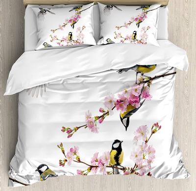 Animal Oiseau Fleurs Feuilles Branche Plante 3 pièces Ensemble de Literie Pour Chambre Lit Double Textile de Maison Housse de Couette Housse de Couette Taie d'Oreiller