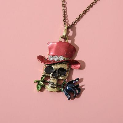 European & American Trend: Colorful Skull Necklace - Men's Versatile Simple Alloy Ghost Pendant