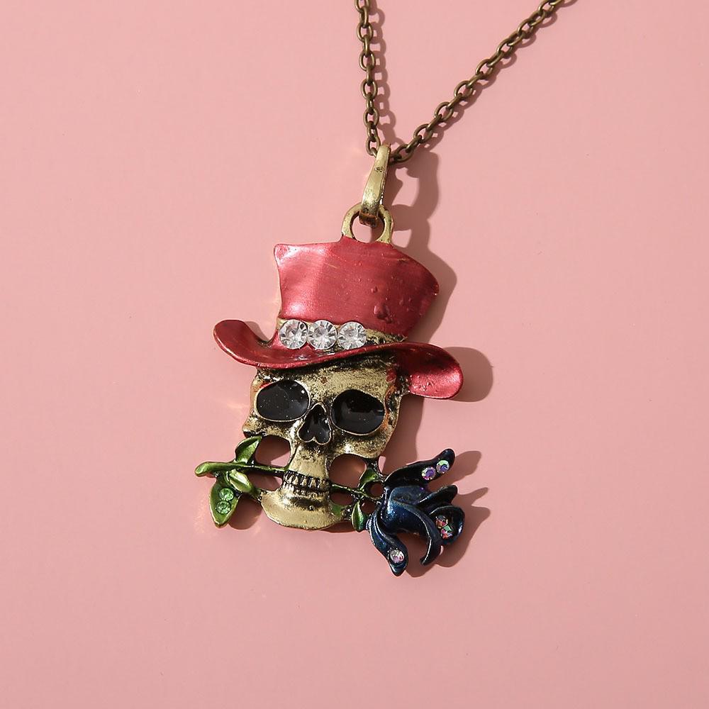 European & American Trend: Colorful Skull Necklace - Men's Versatile Simple Alloy Ghost Pendant