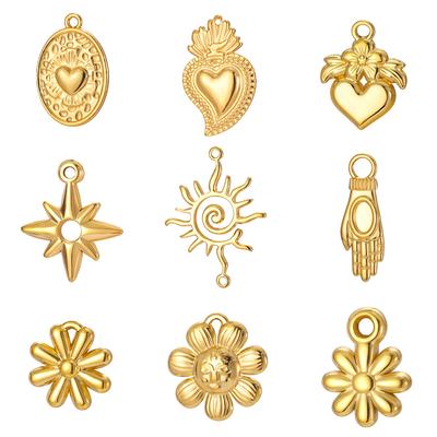 Teamer Stainless Steel Classic Heart Sun Daisy Flower Charms for Jewelry Making Necklace DIY Gold Color Pendant Wholesale