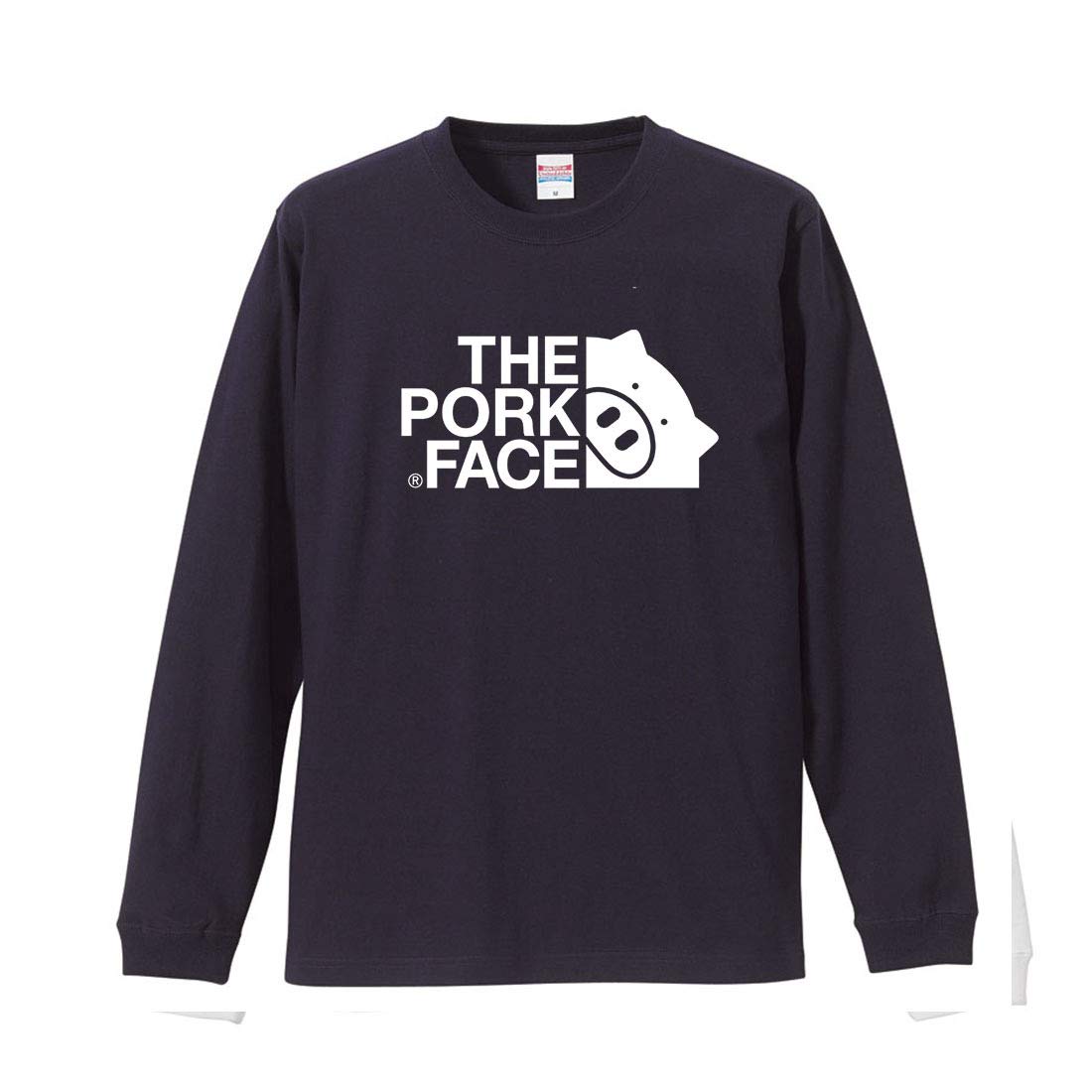 

PORK long sleeve large logo [THE FACE] 5.6oz T-shirt, 1.6inch rib, XXL, navy,