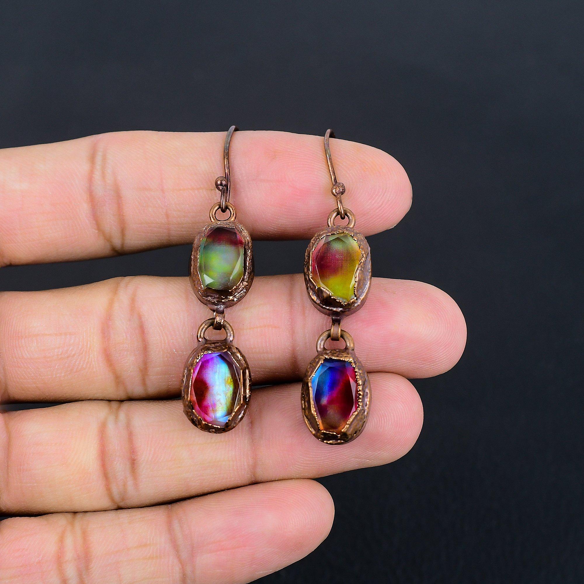 

Серьги с аммолитом, Ювелирные изделия из драгоценных камней, Медные гальваноформованные серьги ручной работы, Ювелирные изделия новейшего дизайна 2.55 Inches