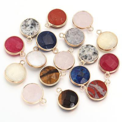 2Pcs Natural Stone Charms Round Crystal Lapis Lazuli Tiger Eye Pendant Beads for DIY Necklace Earring Jewelry Making Accessories