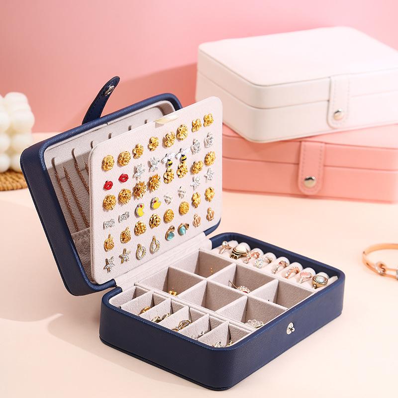 Double Layer Jewelry Storage Box with Buttons Necklace Watch Earrings Earrings Ring Ear Jewelry Box