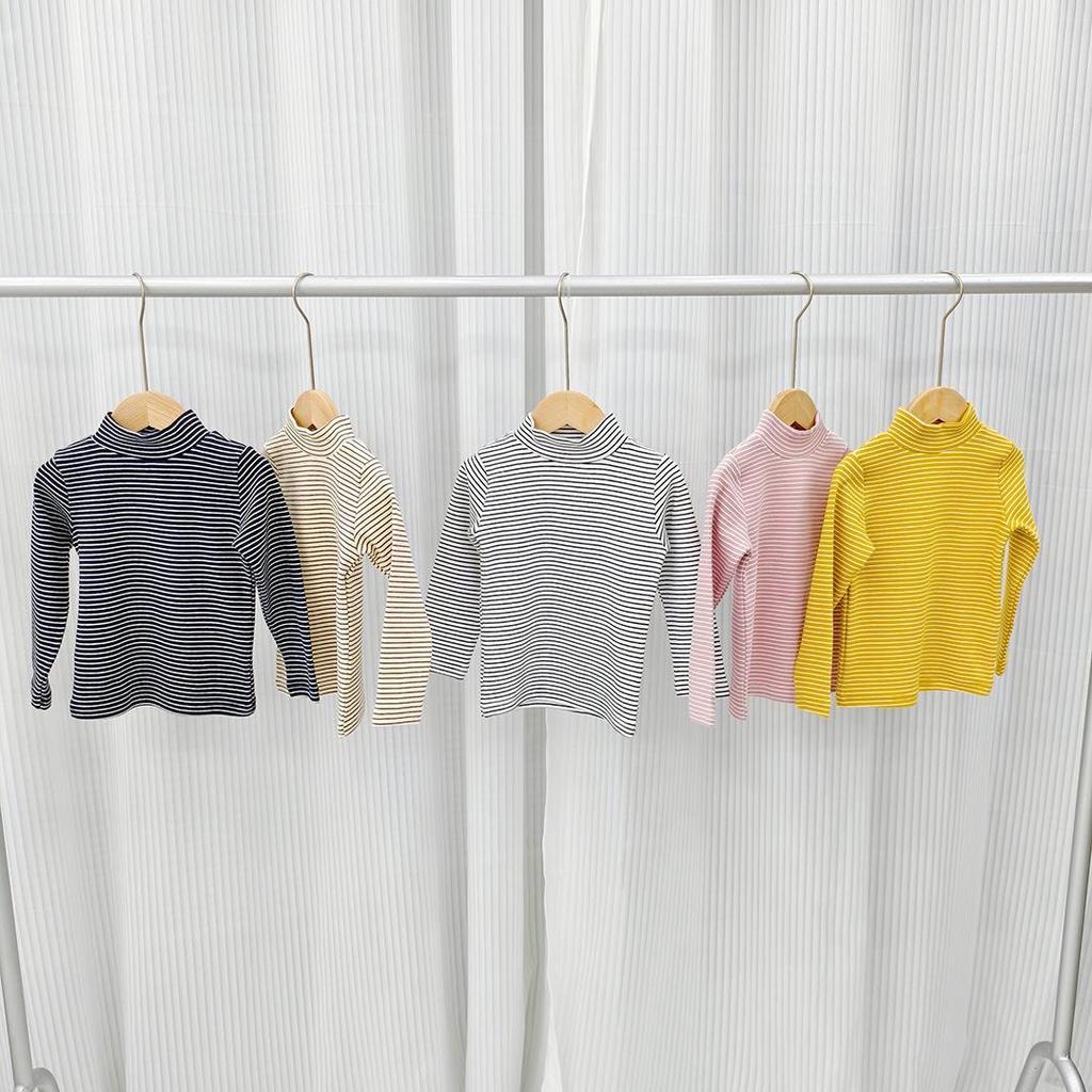 Kids' and Parents' Striped Long Sleeve T-shirt - Semi-High Collar Elastic Layer for Autumn/Winter