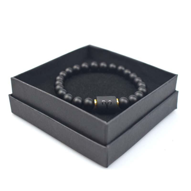 Zodiac Natural Stone Couple Bracelet with Frosted Black Agate Beads