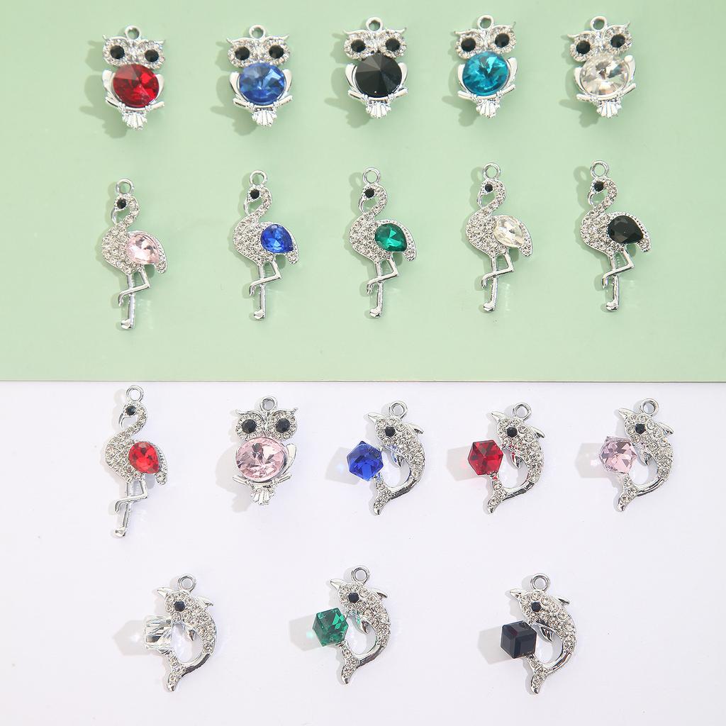 Cartoon Alloy Jewelry Dolphin Owl Cute Insect Crystal Necklace Earrings DIY Pendant Accessories