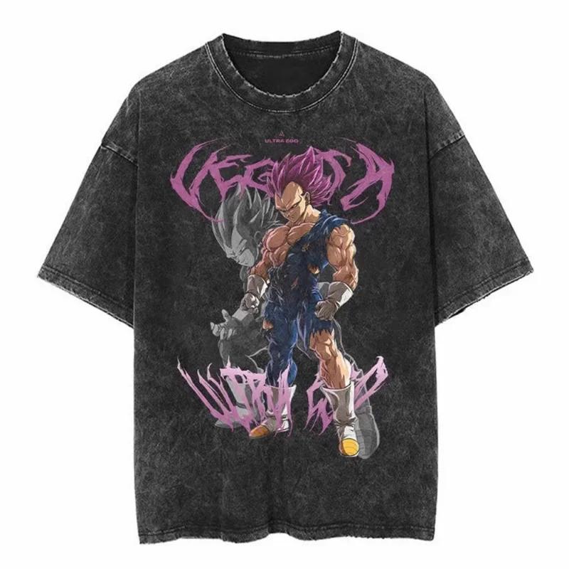 T-shirt Lavata Anime Dragon Ball Vintage Stampa Goku Vegeta Cotone Manica Corta Vestibilità Larga Uomo Donna Abbigliamento Casual Top Estate 2026
