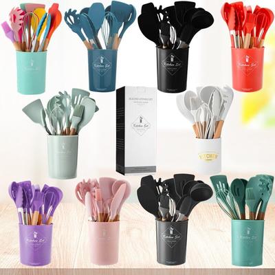 11Pcs Cooking Tool Set Silicone Kitchen Utensils Set Non-stick Spatula Shovel Wooden Handle Utensilios Kitchen Accessories