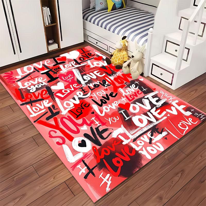 Love-Themed Text Graphic Carpet suitable as a non-slip mat for the living room or bedroom sofa