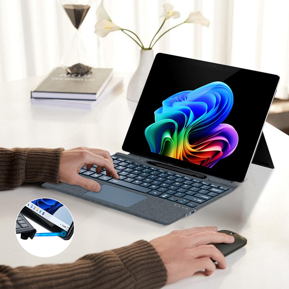 Bluetooth-Compatible Ultra-Slim Keyboard with Touchpad Type C Charging 7-Color Backlight for Microsoft Surface Pro 8/9/X/10/11