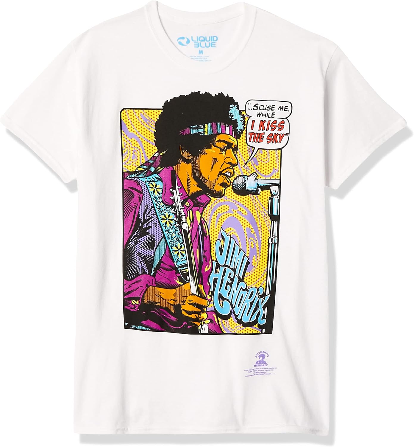 Liquid Blue Unisex Adult Jimi Hendrix Pop Art Scuse Me While I Kiss The Sky T-Shirt S разноцветный
