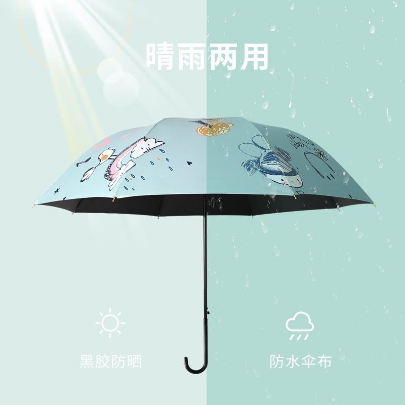 8 Bone fiber long-handled umbrella Small fresh and creative vinyl straight pole umbrella Sunscreen