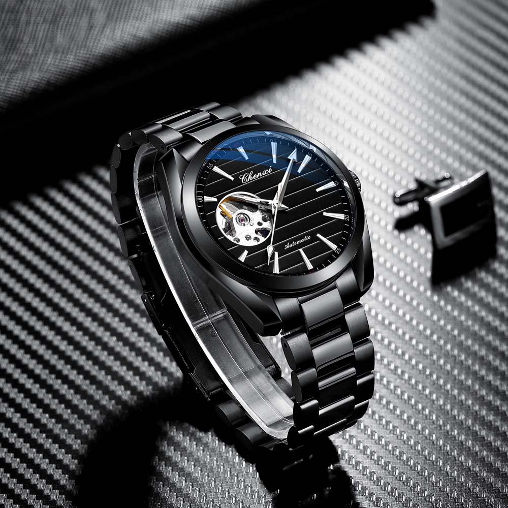 CHENXI Men's Fully Automatic Skeleton Mechanical Watch Water-Resistant Stainless Steel Stylish Mechanical Watch Watches for Man