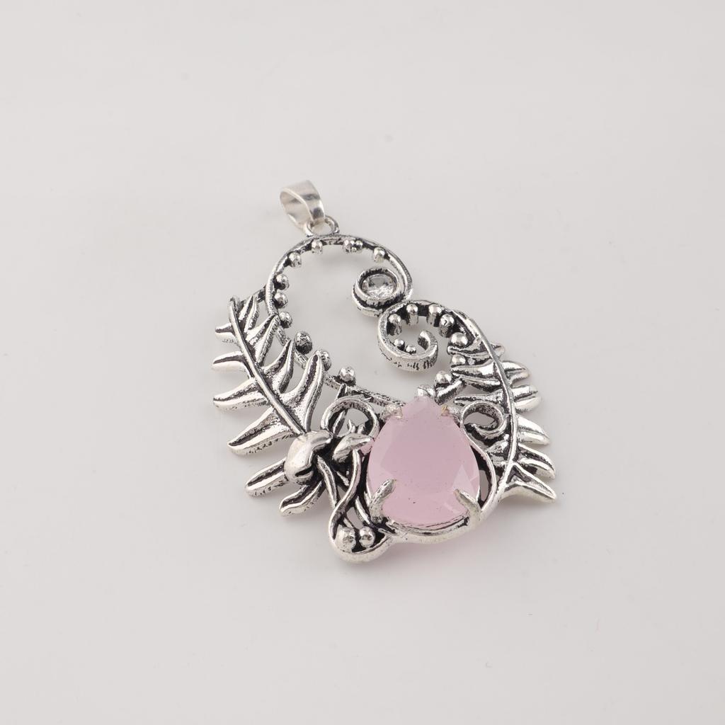 Natural Rose Chalcedony Gemstone 925 Sterling Silver Women Jewelry Partywear Pendant 1.8" CP-42-19