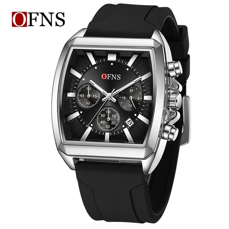 

Mens Square Chronograph Wrist Watches Silicone/Mesh Band, Luxury Stylish Analog Watch for Work & Streetwear Rubber-silver case чорний