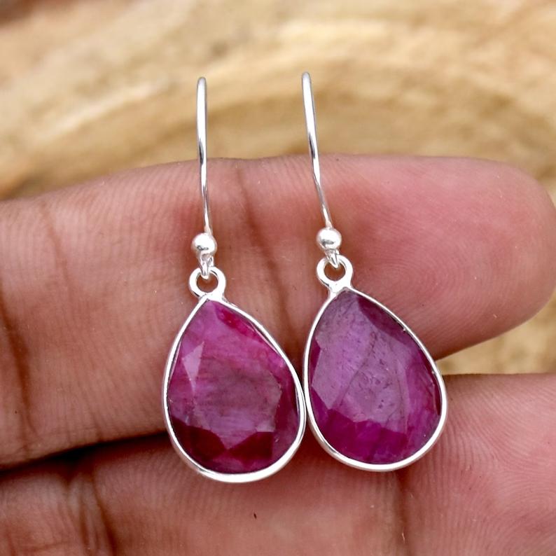 Ruby Earring 925 Sterling Silver Earring Faceted Ruby Earring Statement Earring