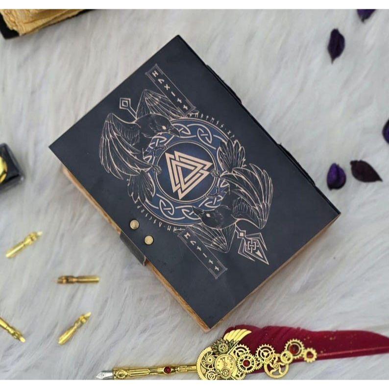 Norse Mythology Leather Journal with Lock | Viking Rune Notebook | Handcrafted Nordic Grimoire Journal