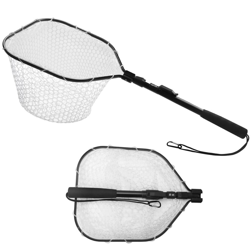 Fly Fishing Net Bass Trout Landing Net Folding Fishing Nets with Non-absorbent Coating Mesh Freshwater Safe Catching Releasing
