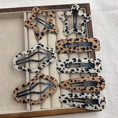 Leopard Print Cutout Hair Clip Set - Cloud, Star, Bobby Pin Styles