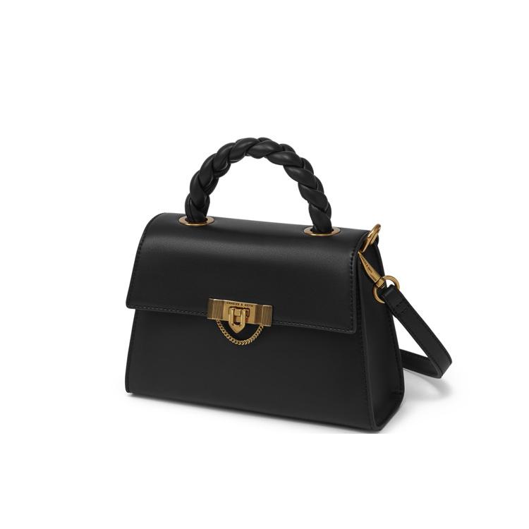 New CHARLES&KEITH PU Polyurethane One Shoulder Handbag Small Size Women's Beige/Black/Orange CK2-50270840