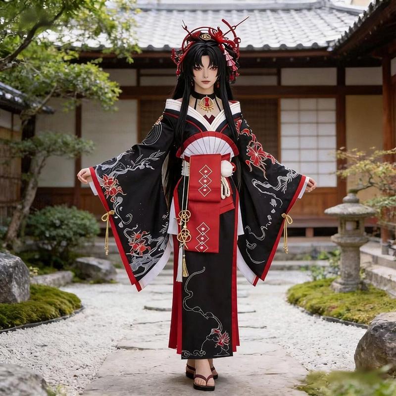 Game NTE Xun Cosplay Costume Neverness To Everness Hotori Black Red Kimono Necklace Wig Suit Party Carnival Women Sexy Dress