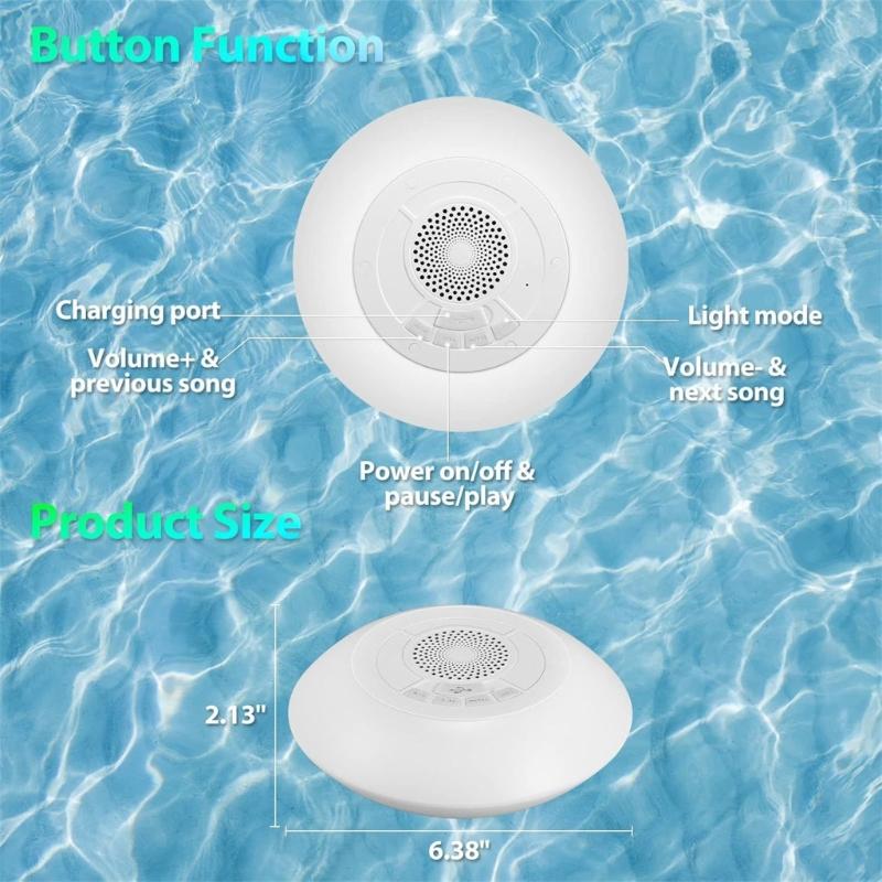 Floating Speaker for Pool Waterproof Portable Speaker Wireless Floating Stereo Speaker with Led Light Shower Speaker