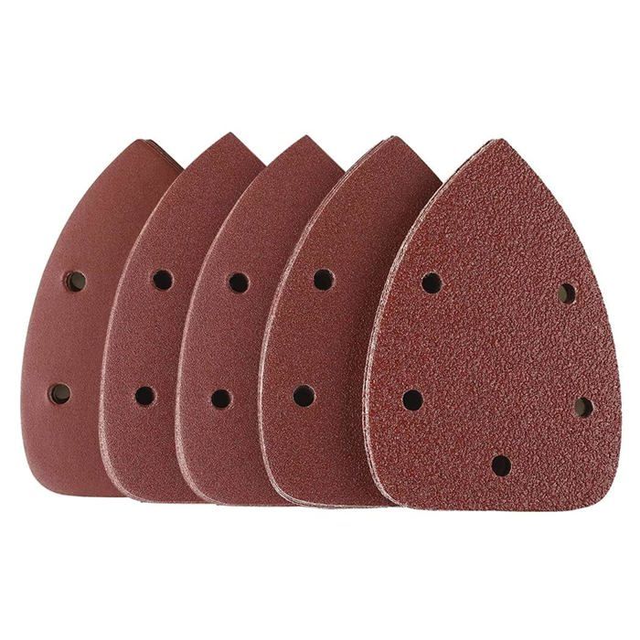 Lot 50 feuilles abrasives triangulaires 140 x 90 mm - grains 40/60/80/120/240 - 5 trous