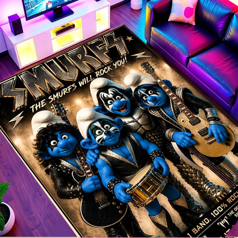 Blue Smurfs Print Rug, Washable Floor Carpet, For Entryway Dorm Laundry Room Office Study, Home Decor Birthday Christmas Gift