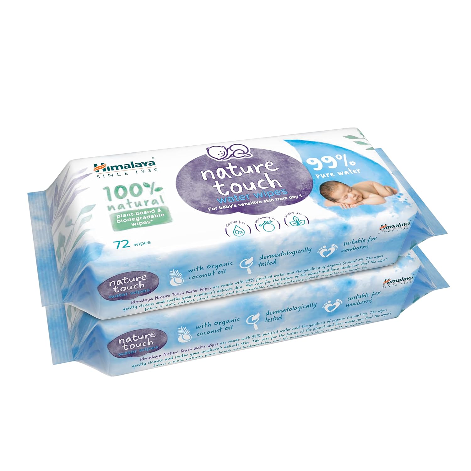 

Himalaya Nature Touch Water Baby Wipes 72 Count Pack of 2 Sensitive Skin Biodegradable