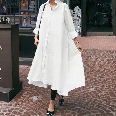 Vestido camisero informal de manga larga y cuello vuelto para mujer