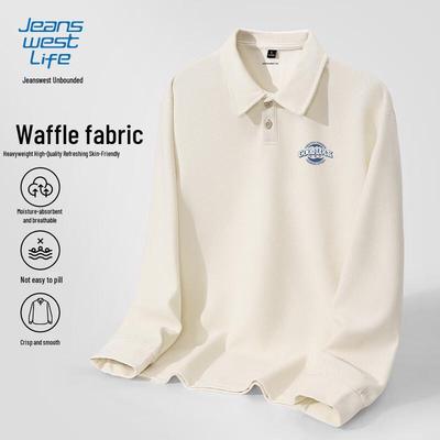JEANSWEST LIFE Men's Waffle Knit Long Sleeve Polo Shirt
