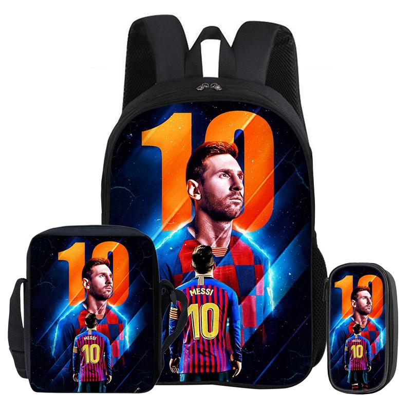 Kids 3Pcs Set Backpack Football Star Rucksack Best Gift Student School Shoulder Bag Pencil Bags M-Messis Bookbag