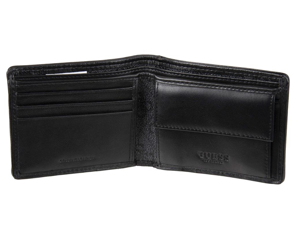 GUESS Leather Slim One Size Men's Bi-Fold Wallet, Charcoal/Black,