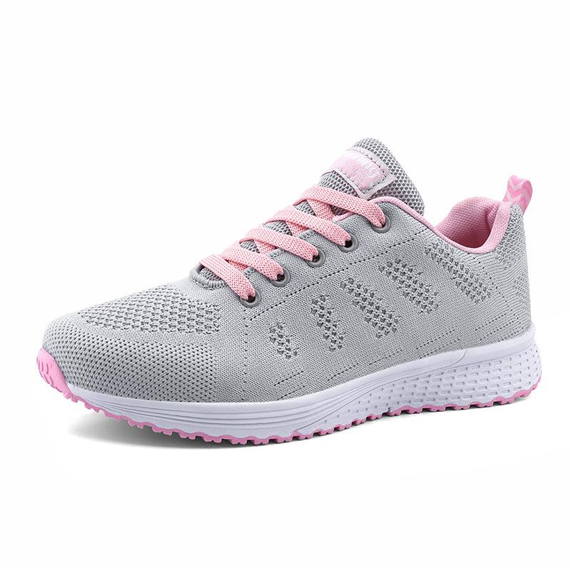 Spot hot-selling large-size women's shoes front lace-up fly-woven sneakers breathable mesh running shoes women