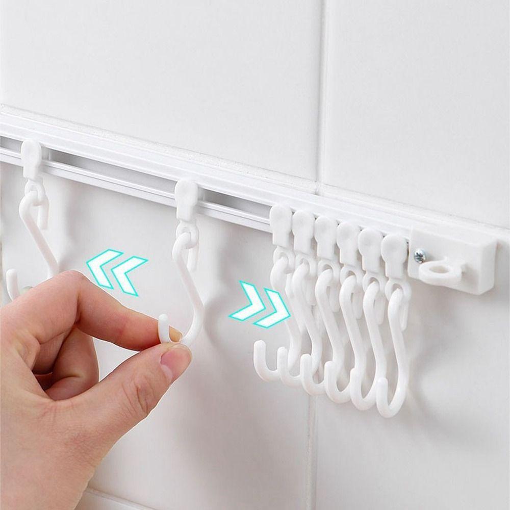 Non Punching Long Row Hook Plastic Cabinet Hook Multifunctional Track Row Hooks Kitchen