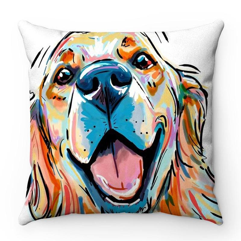 Creative watercolor colored dog design Digital printing short plush pillow covers for car sofa office cushion cover home goods