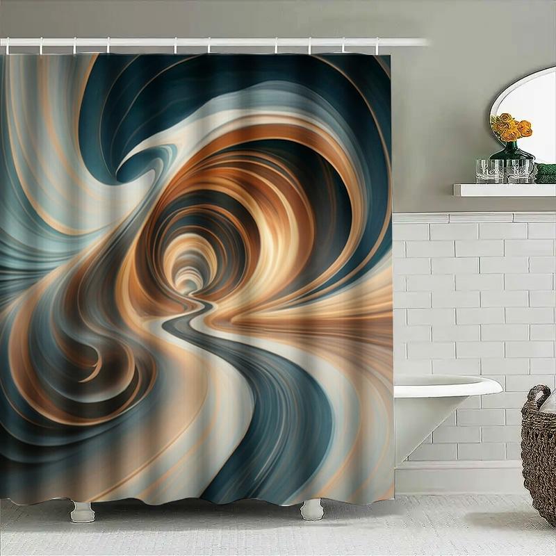Luxury Blue Brown Swirling Bathroom Shower Curtain For Bathtub Modern Home Decor Waterproof Shampoo Soap Holder Set Included (18