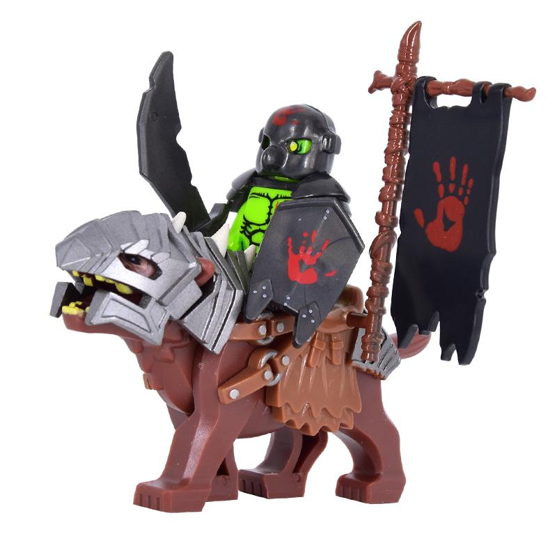 1PCS Medieval lotr Figures Orc Cav BanV Soldiers Brown Wolf rider Mount Knights Building Blocks Bricks Toys for children gifts