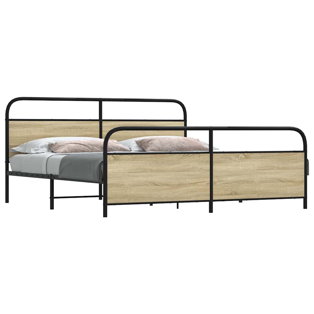 Metal Bed Frame without Mattress Sonoma Oak Finish 193 x 203 cm