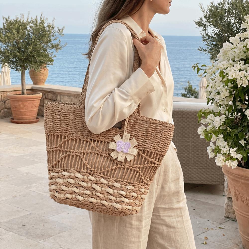 Large Capacity Straw Woven Bag Versatile Design Eco-Friendly Shoulder Beach Bag Straw Material Woven Texture Handwoven Bag Women