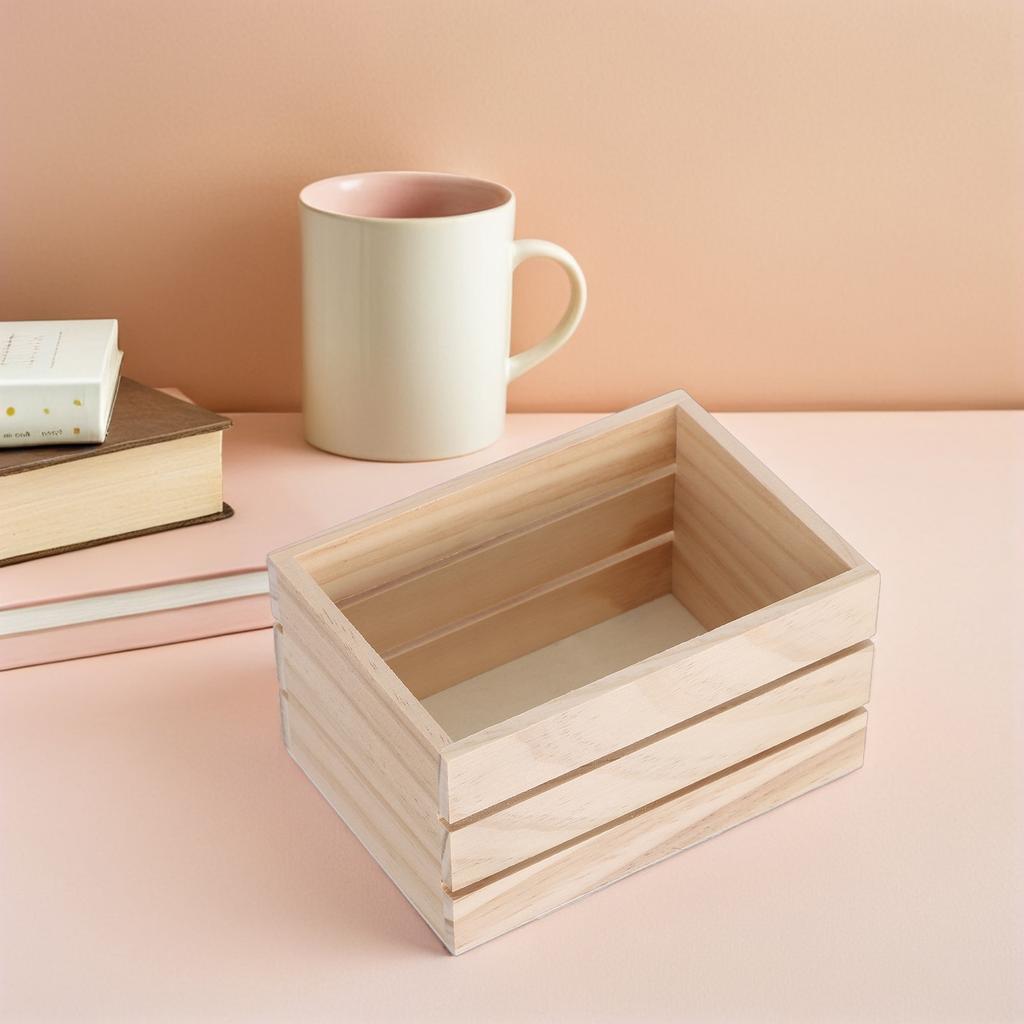 2Pcs Wooden Storage Crate Natural Pine Rustic Unfinished Unpainted Box for DIY Crafts Bedroom Kitchen Office Organizer Box
