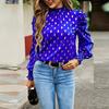 Women Loose Printed Blouses Long Sleeve Round Neck Commuting Autumn Winter