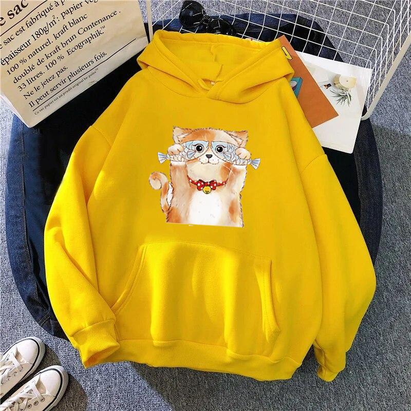 Sweat à capuche drôle le chat pour femmes, mode Kawaii coréen Harajuku, vêtements de dessin animé des années 90, capuche surdimensionnée pour filles