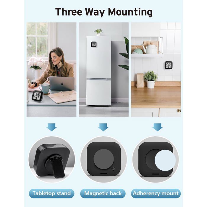 Mini Thermomètre Hygromètre Digital Intérieur Noir - Précision ±1°C, 10–99% RH, CR2032