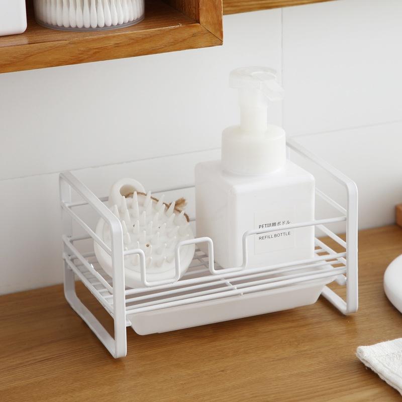 Rustproof Metal Countertop Sponge Holder Removable Drain Tray for Kitchen Sink Dish Cleaning Tools Storage