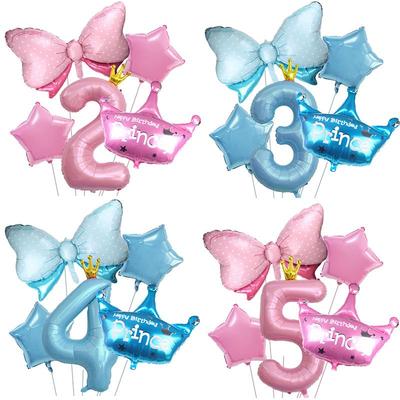 Boys and Girls' Birthday Crown Aluminum Film Digital Balloon Set, Children's First Birthday Scene Decoration and Arrangement Supplies