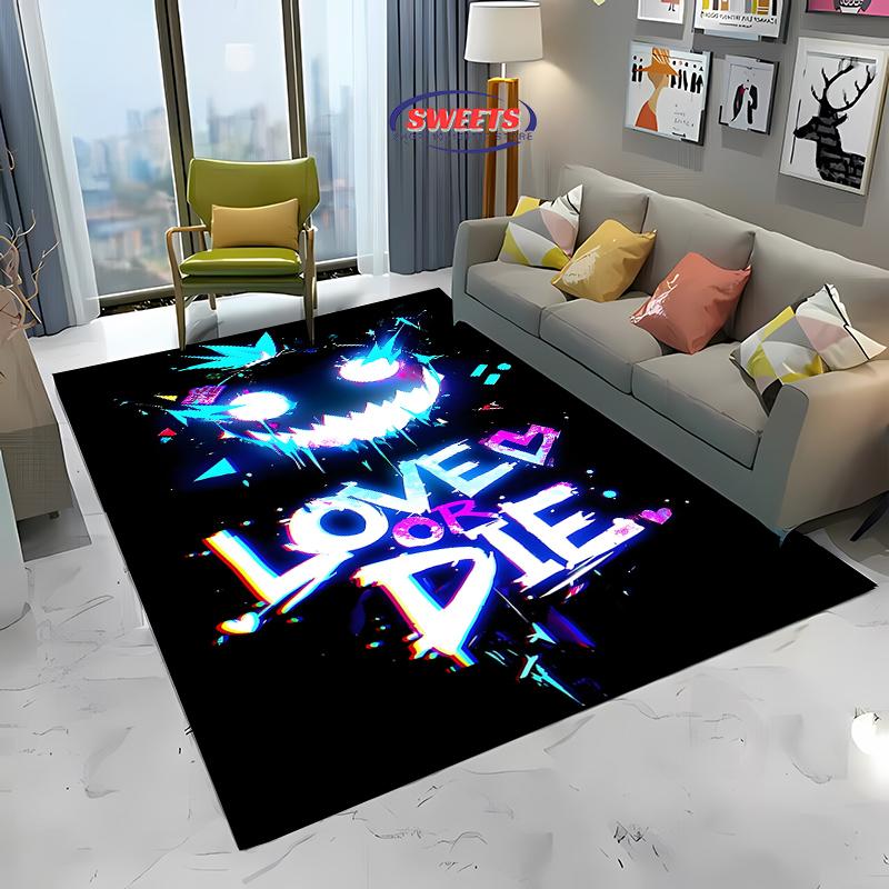 3D HD Druck Neon Graffiti Gedruckter Teppich Rutschfester Teppich Schwarz Heimdekor Teppich für Wohnzimmer Schlafzimmer Esszimmer Büro Geschenk