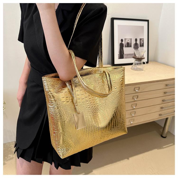 Crocodile Print Faux Leather Tote Bag for Women Large Capacity Shoulder Handbag